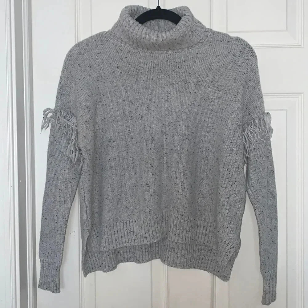Aerie  Gray Fringe Turtleneck Sweater